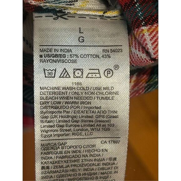 GAP Flannel Shirt Women's Large Green Red Plaid Long Sleeve Button Up (4036) - Picture 5 of 6